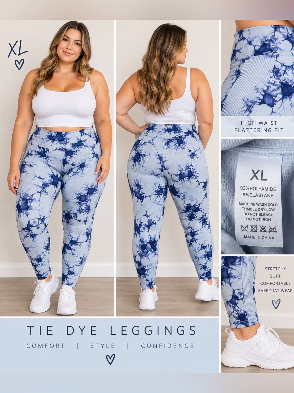 Blue Tie-Dye High-Waist Leggings